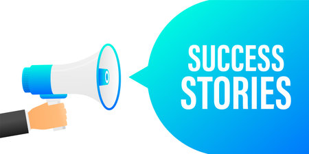 Hand holding megaphone with Success stories.のイラスト素材
