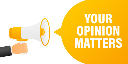 Hand holding megaphone with Your opinion matters.のイラスト素材