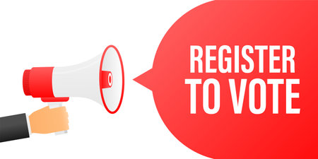 Hand holding megaphone with Register to vote.のイラスト素材