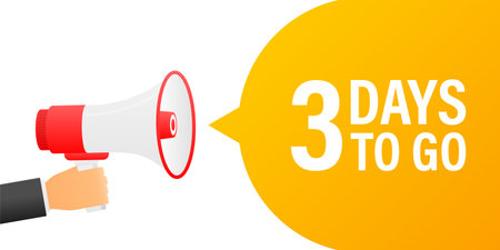 Loudspeaker. Male hand holding megaphone with 3 days to go. Banner for business, marketing and advertisingのイラスト素材