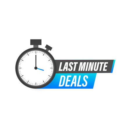 last minute deals button, flat label, alarm clock countdown , red signのイラスト素材