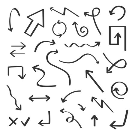 Isolated vector hand drawn arrows set on a white backgroundのイラスト素材