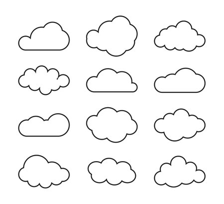Set of blue sky, clouds. Cloud icon, cloud shape. Set of different cloudsのイラスト素材