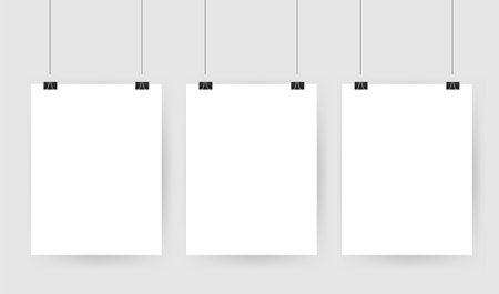Set of multicolored binder clips on a piece of paper on a transparent background. Clerical clothespin on a transparent backgroundのイラスト素材