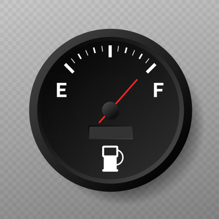 Fuel gauge. Full tank. Round black car dashboardのイラスト素材