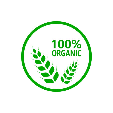100 percent organic label. green eco badge. Sticker. Vector illustrationのイラスト素材
