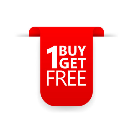 Buy 1 Get 1 Red ribbon Icon Vector Designのイラスト素材