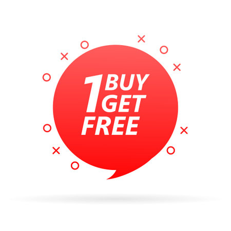 Buy 1 Get 1 Red Label Icon Vector Designのイラスト素材