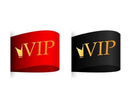 Red and black ribbon. Round badge for VIP. Vector illustrationのイラスト素材