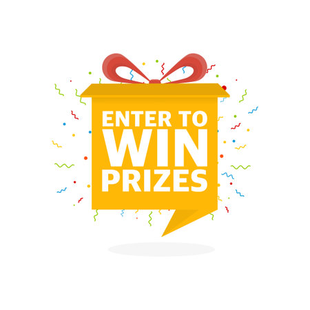 Enter to win prizes. Prize box opening and exploding with fireworks and confettiのイラスト素材
