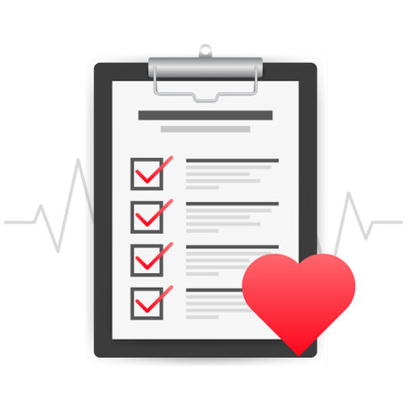 Vector illustration of healthcare concept with cool check list on clipboard and red stethoscopeのイラスト素材