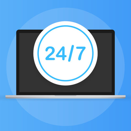 Open around the clock, 24 hours a day and 7 days a week icon isolated on white backgroundのイラスト素材