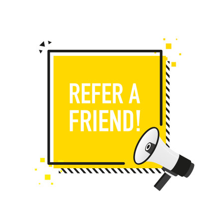 Megaphone with refer a friend. Poster in flat style. Vector illustrationのイラスト素材