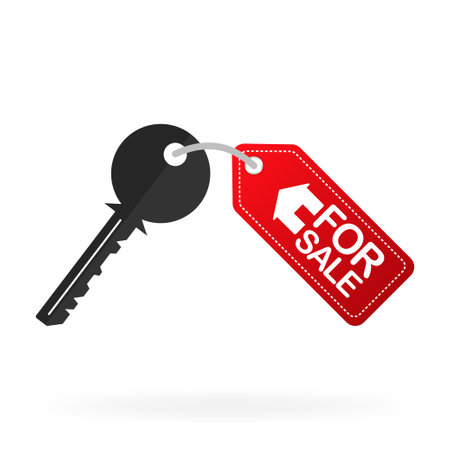 House key with breloque isolated on a white background. Rental estate. Sale property template. Vector illustration flat designのイラスト素材