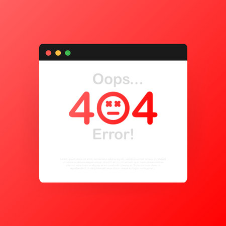 404 error page not found isolated in red background. Vector illustration