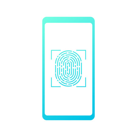 Touch ID - vector illustration. Smartphone with fingerprint isolated on a white backgroundのイラスト素材