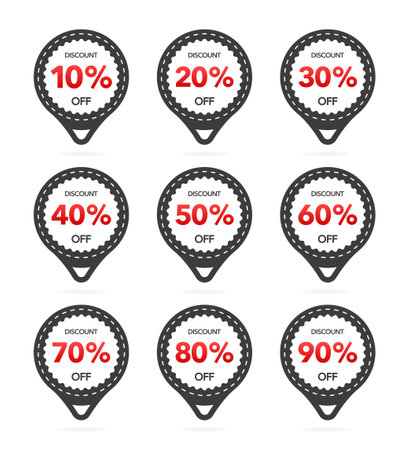 Trendy flat advertising with red discount flat badge for promo design. Poster badge. Business design. Vector illustrationのイラスト素材