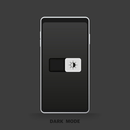 Flat switch bubble slide button for dark mode or black mode on black screen phone. Vector illustrationのイラスト素材