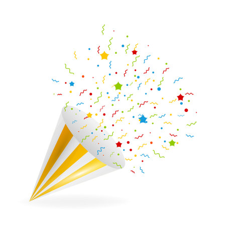 Exploding party popper with confetti and streamer.のイラスト素材