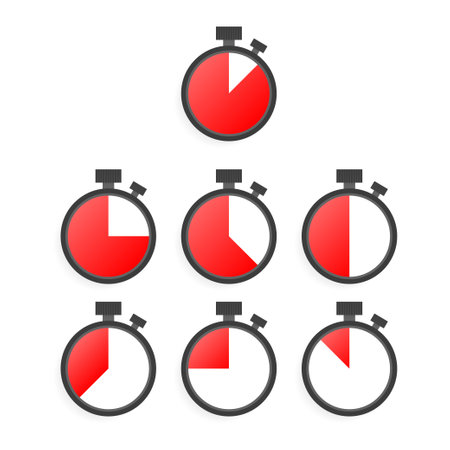 Set of simple timers on white background. Different time on timers. Vector illustrationのイラスト素材
