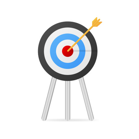 Target with an arrow flat icon concept market goal picture image on blue background. Vector illustrationのイラスト素材