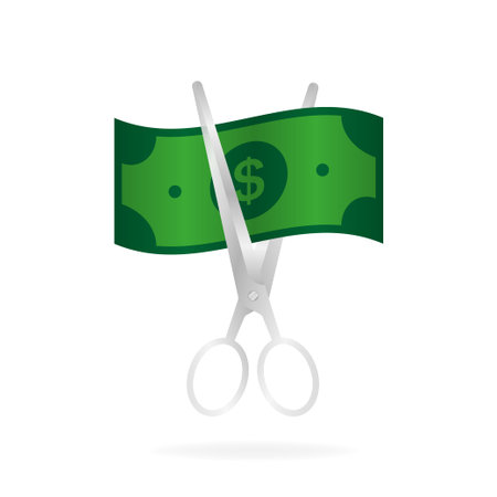 Cartoon icon with scissor money for concept design. Business concept. Vector flat designのイラスト素材