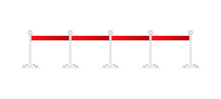 Realistic fence with red ropes on silver stanchions. Exclusive event. Vector illustrationのイラスト素材