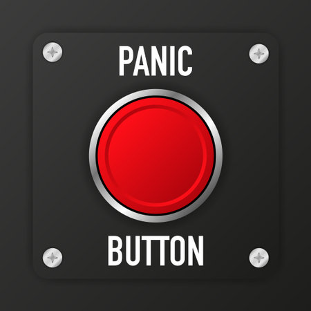 3D realistic panic button on black background. Vector illustration