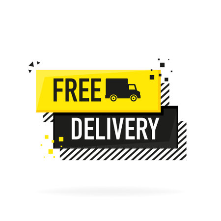 Free delivery service badge. Free delivery order with car on white background. Vector illustrationのイラスト素材