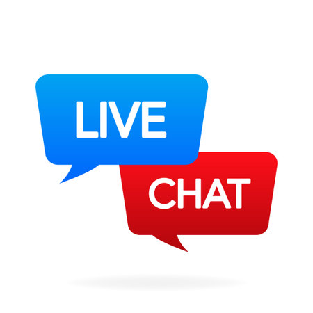 Live chat bubble message banner on white background. Blue and red. Vector illustrationのイラスト素材