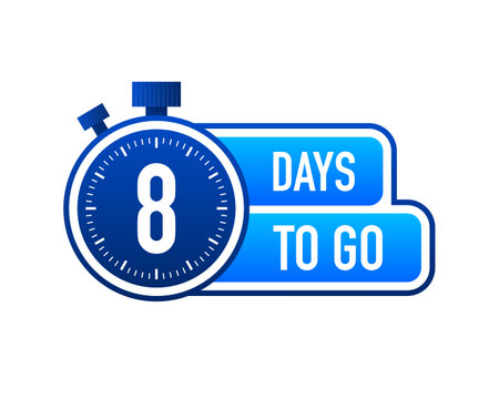 Eight Days To Go Timer Label, blue emblem banner. Vector illustrationのイラスト素材