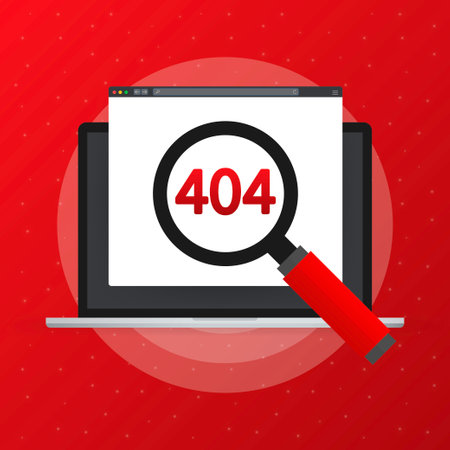 Magnifying glass over letter in flat style. 404 error in the browser. Vector illustrationのイラスト素材