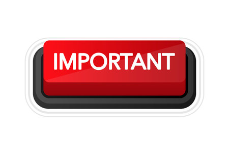 Important red button in 3D style on white background. Vector illustrationのイラスト素材