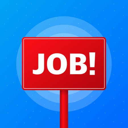 Job realistic red table on blue background. Vector illustrationのイラスト素材