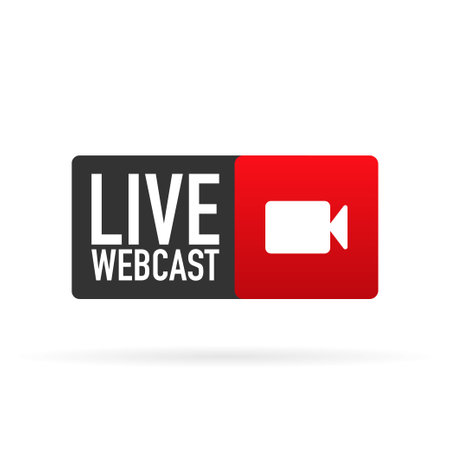 Live webcast red banner. Flat label. Vector illustrationのイラスト素材