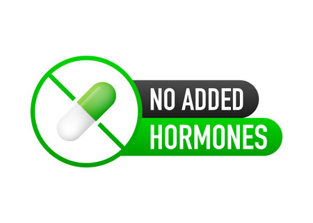 No added hormones, no added antibiotics green flat banner on white background. Vector illustrationのイラスト素材