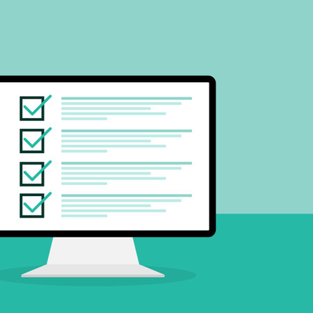 Online exam on green background. Vector illustrationのイラスト素材