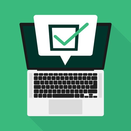 Line survey laptop in flat style green background. Vector icon. Vector flat. Line icon. Computer screen.のイラスト素材