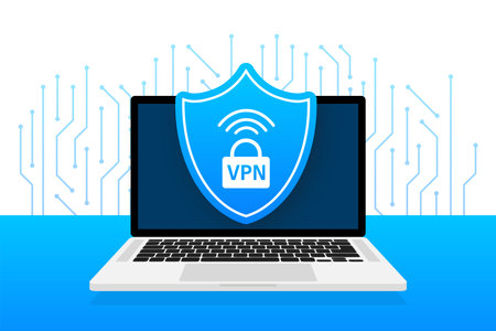 VPN flat blue secure label on white background. Vector illustration.のイラスト素材