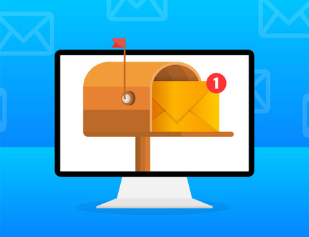 Mailbox with a letter inside in a flat style on a yellow background. Subscribe to our newsletter. Vector illustration.のイラスト素材