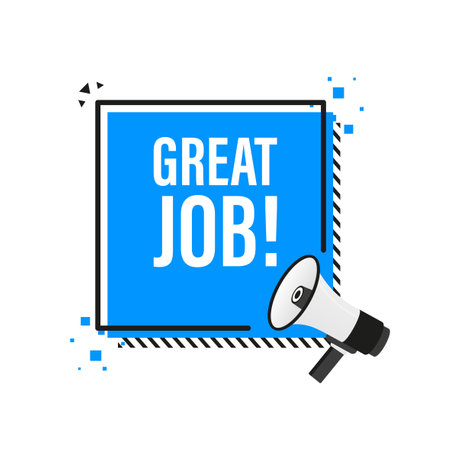 Great job megaphone banner in 3D style on white background. Vector illustration.のイラスト素材