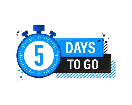 Five Days To Go Timer Label, blue emblem banner. Vector illustration.のイラスト素材