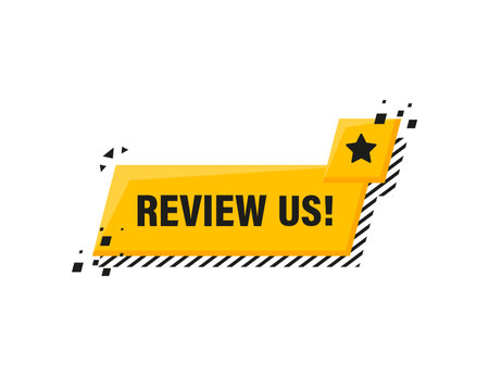 Review us sign, label. Review us tag sign.のイラスト素材