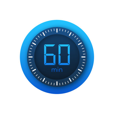 The 60 minutes, stopwatch vector icon. Stopwatch icon in flat style on a white background. Vector stock illustration.のイラスト素材