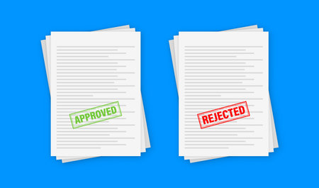 Vector rubber stamps approved and rejected. Document with red and green stamps.のイラスト素材