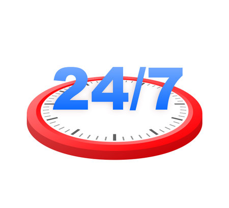 24 hours support in abstract style on white background. Customer service. Online support call...