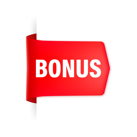 BONUS. Realistic red ribbon. Product advertising. Web design. Vector illustration.のイラスト素材