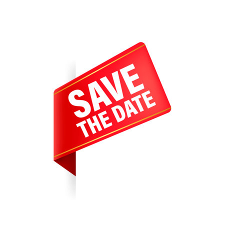 Save the data red ribbon in 3D style on white background. Vector illustration.のイラスト素材