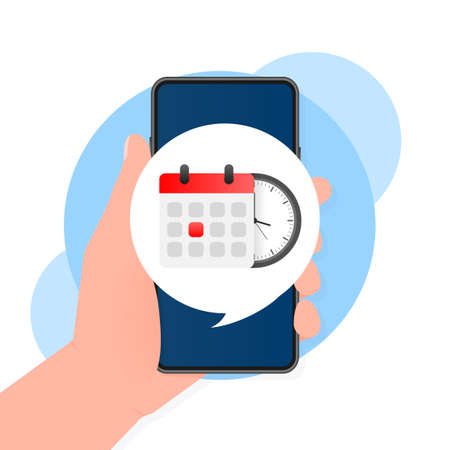 Illustration for concept design. Planner design. Clock icon vector. Time icon vector. Smartphone calendar.のイラスト素材