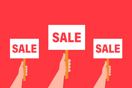 Sale placard hand, great design for any purposes. Background vector illustration. Web design.のイラスト素材